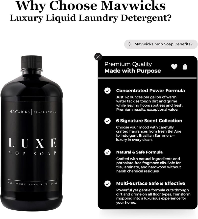 Mavwicks Fragrances - Luxury Mop Soap (Luxe) 32 Oz – Luxe Scented Floor Cleaner for Mopping – Pet Safe, Best Smelling Mop Detergent for All Surfaces - Image 1